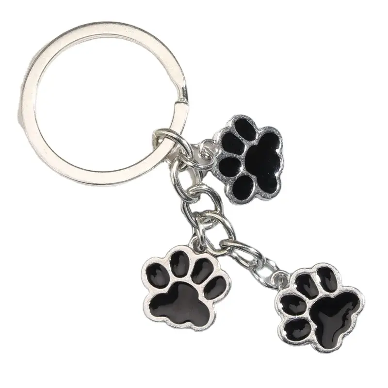 WD Personalizado atacado bonito gato e cachorro pata impressão esmalte metal chaveiro pulseira chaveiro meninas saco decoração