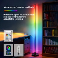 Lámpara de Pie LED RGB de Esquina, Paquete de 2, Base Hexagonal, Sincronización con Música, Control Remoto por Aplicación, Luz Ambiental para Sala de Estar, Dormitorio, Juegos, CE, RoHS, FCC