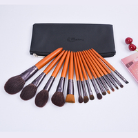 Dongshen – Lot de 15 pinceaux de maquillage quotidiens en poils de chèvre naturels, manches en bois personnalisables, pour fond de teint, poudre et fard à joues