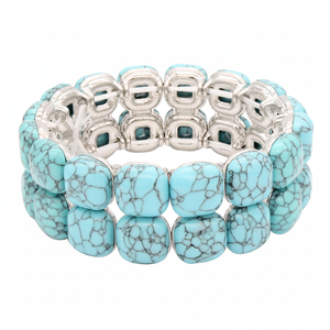 Bracciale con perline turchese placcato Anti-argento stile bohémien oro e diamanti braccialetti religiosi accentuati - Product Image 2