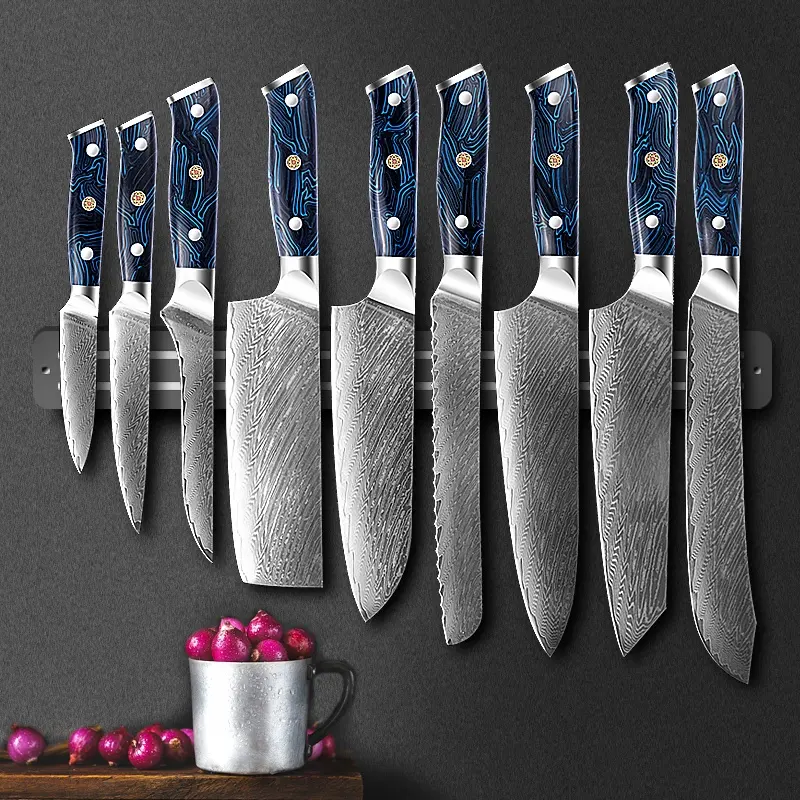 Rts faca de chef oem 67, com lâmina de faca de chef de damasco, 8 polegadas, faca de cozinha multiuso
