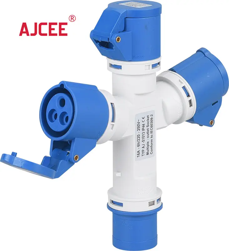 AJCEE ip44 250v 3pin 3amp waterproof industrial multiple plug and socket manufacturer