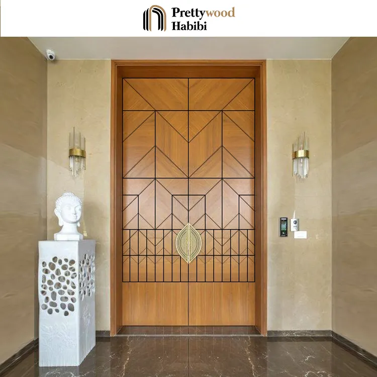 Prettywood - Porta dupla de luxo para sala de estar, porta interior de madeira maciça moderna e geometria moderna, ideal para casas