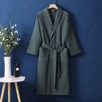 Peignoir d'hôtel en gros, pur coton gaufré, col en V, manches longues, doux, unisexe, printemps-été-automne, décontracté, respirant, séchage rapide