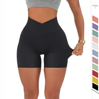 Custom Ropa Ontwerp Gym Kleding Fitness Workout Yoga Broek Vrouwen V Cut Taille Naadloze Scrunch Butt Shorts Legging Met Pakketten