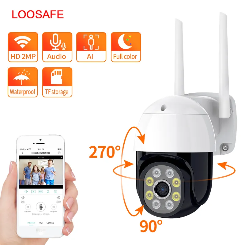 LOOSAFE 2MP الدورية كاميرا ip لاسلكية في الهواء الطلق كاميرا ptz واي فاي تتبع p2p ضوء أسود كامل كاميرا ملونة