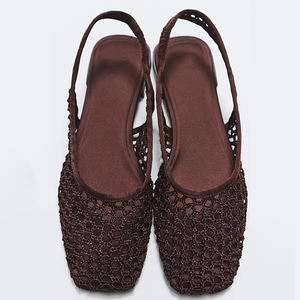 Sandalias Planas de Mujer, Diseño Casual, Tejidas, con Tira Trasera, Ligeras, de Malla, Punta Cuadrada, Estilo Ballet - Product Image 5