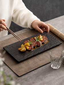 Piatto rettangolare in ceramica per Sushi negozio al dettaglio con piatto piatto di porcellana Color nero opaco piatto da portata Japandi Assiette - Product Image 5