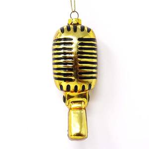 Fábrica al por mayor hermosas decoraciones navideñas tradicionales divertido colgante de micrófono dorado - Product Image 2