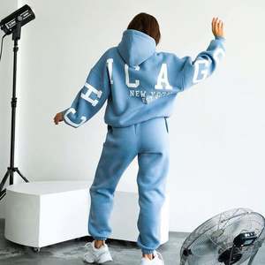 Conjunto de chándal informal de mujer personalizado, pantalones de chándal con capucha y Sudadera con capucha y logotipo personalizado, conjunto de dos piezas de chándal tejido - Product Image 4