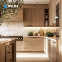 Ensemble d'armoires de cuisine modernes à finition brillante avec éclairage LED et mécanisme d'ouverture tactile pour un design intérieur de luxe