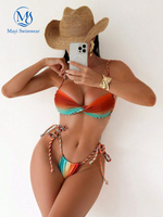 Nieuwste ontwerp onregelmatige tie-dye geweven touw bikini strap cover-ups bikini sexy lange rok badpak set