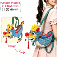 Sac bandoulière en peluche en forme de dragon chinois, sac à dos personnalisé ODM en forme d'animal de dessin animé pour enfants, cadeau de vacances avec service d'échantillonnage rapide