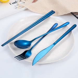 304 ensemble de couverts en acier inoxydable Style coréen couteau à long manche fourchette et cuillère ensemble 4 pièces vaisselle occidentale hôtel cadeau couverts - Product Image 2