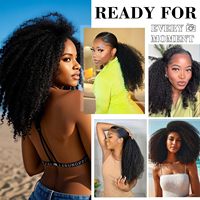 Perruque mi-tête sans colle, style afro bouclé crépu, pour débutantes, 3-en-1 avec queue de cheval et bandeau, multi-styles, cheveux humains brésiliens Remy de grade 12A