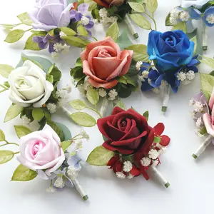 FGH-502 Lilac Royal Blue Lavender Color Artificial Wrist Corsage Flower Bracelet Corsage Brooch For Wedding