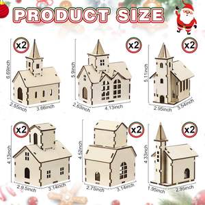 Juegos de Pueblo Navideño para Hacer uno Mismo con <span class=keywords><strong>Iglesia</strong></span> Rústica - Rompecabezas de Cabaña de Madera en 3D y Kit de Pintura y Ensamblaje para Decoración de Fiestas de Invierno - Product Image 3