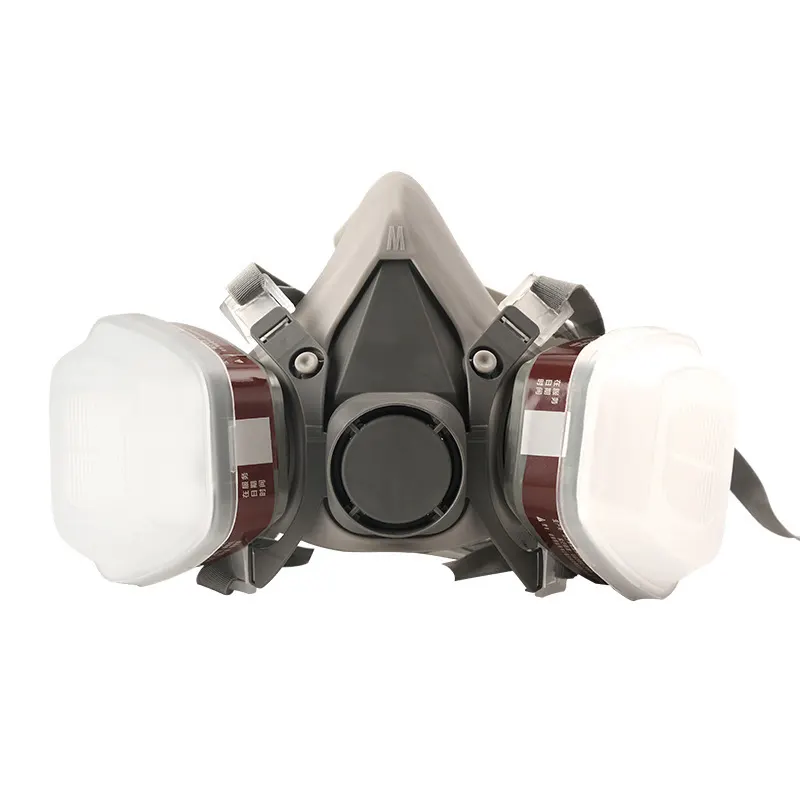 Masker Gas 3D dengan filter ganda, masker Gas setengah wajah silikon dapat diganti untuk tahan debu