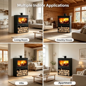 Poêle à bois en acier de style européen, foyer à flamme réelle avec grande fenêtre en verre - Product Image 4