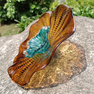 Chihuly Style Brown con Orange Stamen Art Placas de vidrio soplado Decoración de pared - Product Image 1
