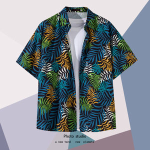 เสื้อฮาวายแขนสั้นสำหรับผู้ชายเสื้อชายหาดสำหรับเล่นเซิร์ฟเสื้อฮาวายสำหรับฤดูร้อน
