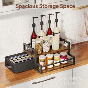 Wooden <b>Desktop</b> Storage Rack Tiered Coffee Syrup <b>Shelf</b> Double Layer Standing Organizer For Kitchen Counter - Product Image 3