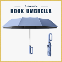 Parapluie pliant avec poignée double, mousqueton, coupe-vent, imperméable, pour randonnée, trajets quotidiens, vente en gros, fabricant chinois