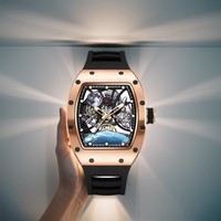 Montre mécanique originale à boîtier creux, bracelet en silicone et fibre de carbone, montre automatique pour homme, cadran tonneau spatial, personnalisée, Reloj