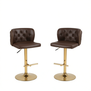 Tabourets de bar modernes en similicuir rembourrés, dossier entièrement capitonné, pivotants, hauteur de siège réglable, marron, lot de 2, pour la maison, le pub, la cuisine, l'îlot - Product Image 1