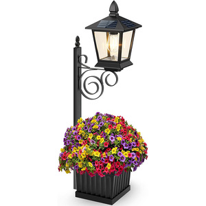 Lampadaire solaire d'extérieur avec <span class=keywords><strong>jardinière</strong></span> - Lumière de chemin LED vintage avec pot de fleurs pour la décoration de patio, de jardin et de cour - Product Image 1