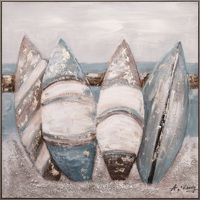 Peintures d'art de bateaux bleus de paysage marin très vendues, 100 % peintes à la main, sur toile écologique, tableaux muraux de natures mortes