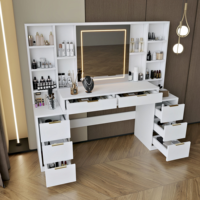 Coiffeuse de chambre moderne européenne en panneau MDF avec éclairage, grands tiroirs de rangement, durable, en aluminium de luxe