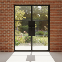 Portes françaises en acier et verre Anhui Hotian pour l'extérieur et l'intérieur, noires, insonorisées, double porte pour maison
