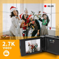 Videocámara Digital con Luz LED Antivibración, 2.7K 56MP, Pantalla Giratoria de 270 Grados para Vlogging
