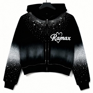 OEM Manufacturer Custom <b>Stitch</b> Sewing Zip up Embroidered Patch Screen Printing LOGO <b>Hoodie</b> Full Rhinestones <b>Oversized</b> <b>Hoodie</b> - Product Image 1