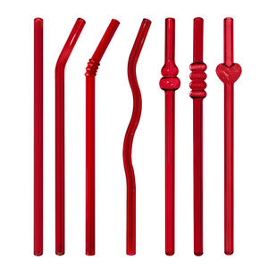 Paille en verre rouge haute borosilicate 8mm rouge en forme de gourde en forme de coude en bambou section ensemble de paille - Product Image 2