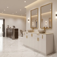 Station de manucure haut de gamme Bomacy, double vasque blanche, évier intégré, robinet en acier inoxydable, sur mesure, style moderne classique pour salon