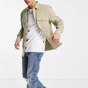 Veste chemise unisexe beige unie à boutons, personnalisable avec logo, vente en gros usine - Product Image 3