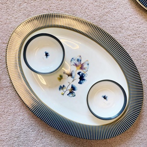 Nouvelle conception, motif Ginkgo bleu européen, service de table de luxe en porcelaine fine, ensemble de 33 pièces - Product Image 6