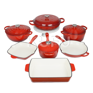 Ensemble de 7 ustensiles de cuisson en fonte émaillée OEM d'usine : Cocotte, faitout, poêle, casserole, grill, wok et plat à rôtir - Product Image 1