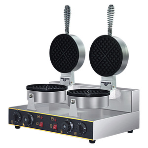 Gaufrier professionnel double tête rotatif en acier inoxydable antiadhésif pour la préparation de gaufres aux œufs, idéal pour les commerces de snacks et les restaurants. - Product Image 5