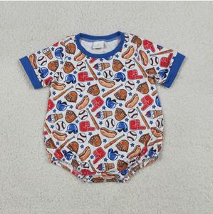 ชุดเสื้อผ้าเด็กผู้ชายแขนสั้นลายเบสบอลมีกระเป๋าติดกระดุม ชุดรอมเปอร์ - Product Image 6