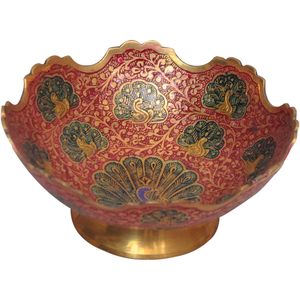 PARIJAT Artisanat Ustensiles de cuisine design Laiton multicolore Imprimé oiseau Bol à fruits secs décoratif rond Plateaux à découper artisanaux - Product Image 1