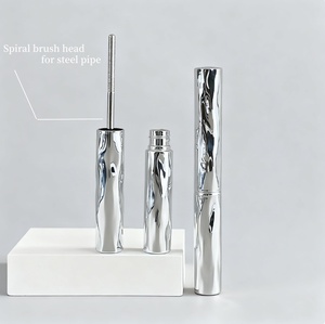 Tube <span class=keywords><strong>de</strong></span> <span class=keywords><strong>mascara</strong></span> vide en acier profilé noir, tête <span class=keywords><strong>de</strong></span> brosse à <span class=keywords><strong>fil</strong></span>, petit tube à cils argenté, emballage personnalisé - Product Image 2