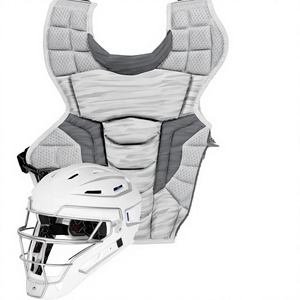 Conjunto Profesional Personalizado de Casco y Protector de Pecho para Receptor de Béisbol, para Diestros, Acolchado, Color Gris Sólido y Blanco, Talla Grande, para Entrenamiento - Product Image 4