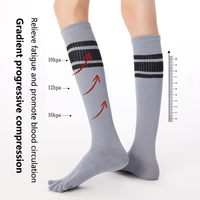 Haute qualité bas quantité minimale de commande personnalisé unisexe mode collège Style rayure athlétique soutien Compression cinq orteils fendu genou chaussettes hautes