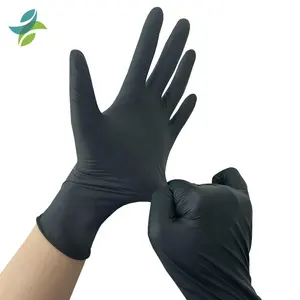 GMC Guantes de goma de plástico informales para examen de nitrilo sin polvo negro de un solo uso de 9 pulgadas Guantes de nitrilo