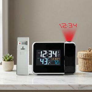 Horloge de bureau numérique électronique radiocommandée <span class=keywords><strong>avec</strong></span> <span class=keywords><strong>projection</strong></span>, 180° de rotation, télécommande sans fil, capteur, affichage de la température et rétroéclairage - Product Image 1