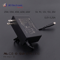 Chargeur mural USB rapide noir 23W 33W 45W 60W 65W, adaptateur SMPS 5V 9V 12V 15V 20V 1.5A 1.6A 2A, alimentation AC/DC avec prises UK US EU AU
