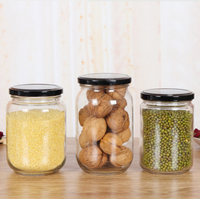 Honey wadah makanan Jam kaleng kaleng, sisi kaca bulat bening dengan tutup atas logam 1000ml Lurus 100ml 200ml 300ml CN;JIA